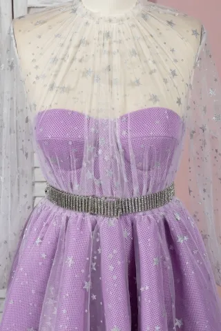 glitter star tulle overlay lavender gown