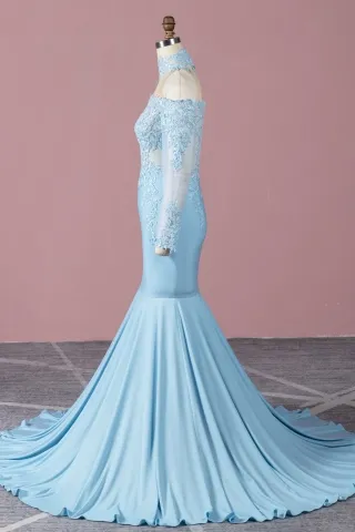off the shoulder long sleeve mermaid prom dress with a choker