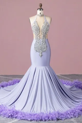 beaded lavender spandex and feather sexy black girl dress