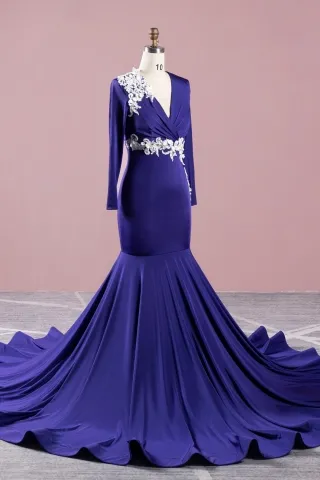 asymmetrical lace appliqued purple dress