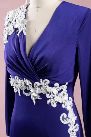 beaded white lace asymmetrically adorned prom dress