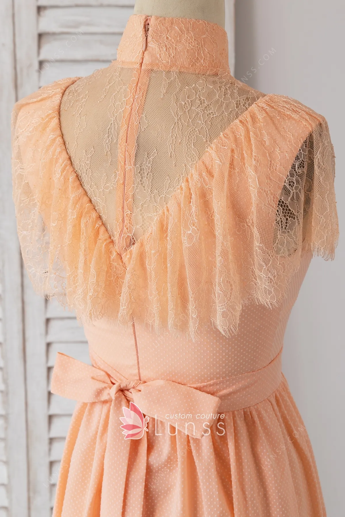 peach lace high neck cap sleeve dress peach lace high neck cap sleeve dress