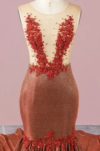 sexy sheer red beaded black girl prom dress