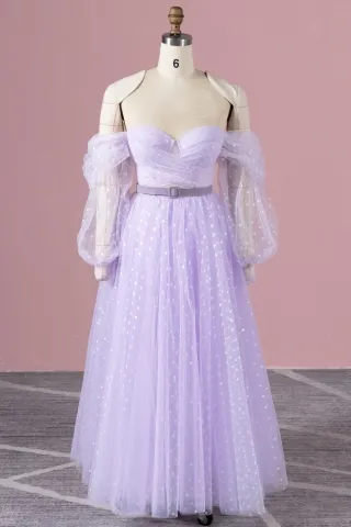 fun and flirty lilac heart tulle off the shoulder dress