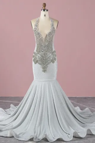 scalloped beading bodice silver glitter spandex prom gown