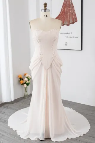blush chiffon corset chic drapes beads evening dress