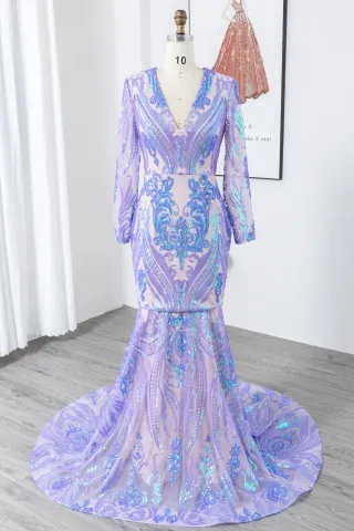 lavender iridescent sequin mermaid african american prom dress
