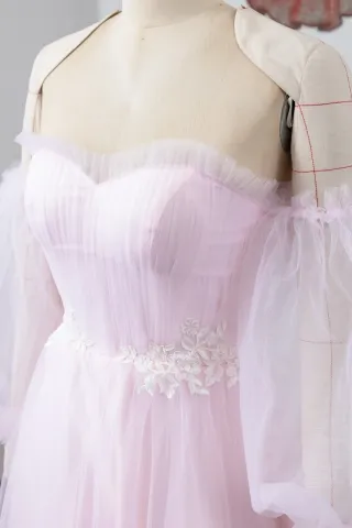 pleated tulle off shoulder pink sweet 16 dress