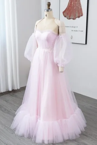 princess off shoulder pink prom dress