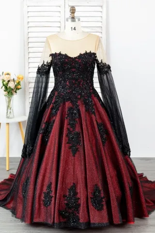 shimmering black red beaded special occasion ball gown