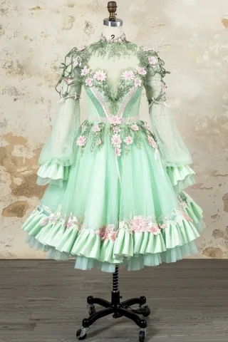 fairy mint green pink blossoms beaded midi sweet 16 dress