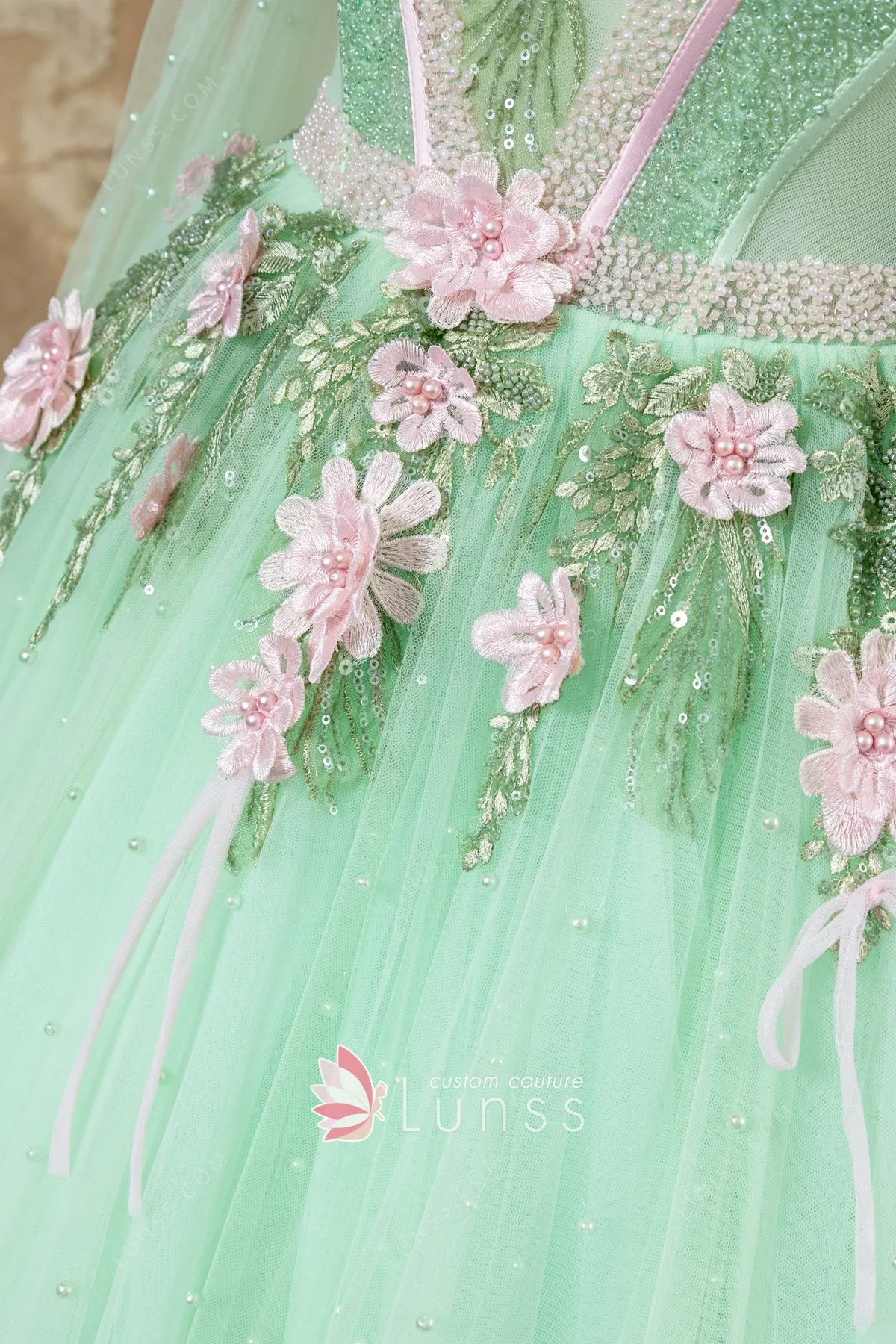 mint green and pink flower beaded dress mint green and pink flower beaded dress