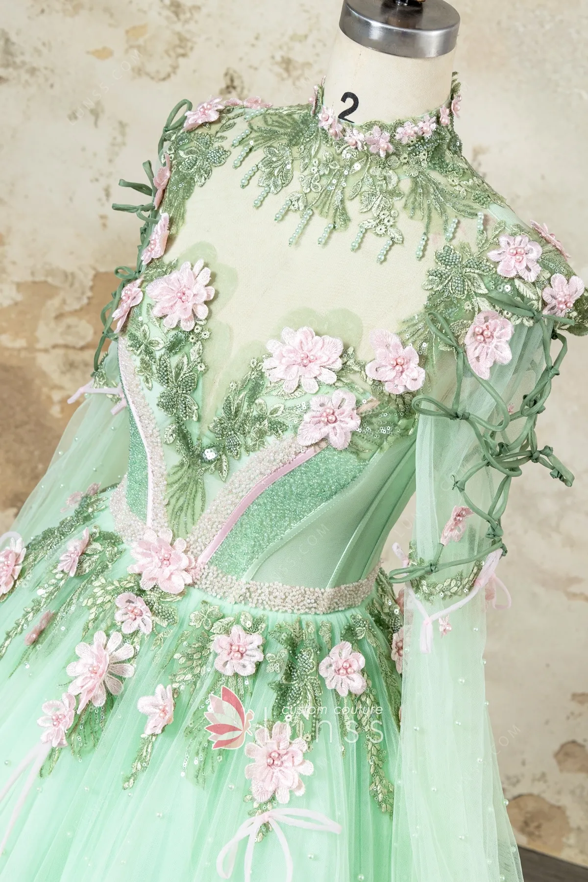 pink flower mint green high neck dress pink flower mint green high neck dress