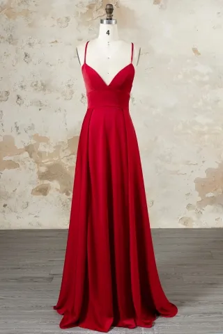 sleek and sexy red satin double slit a line party dress