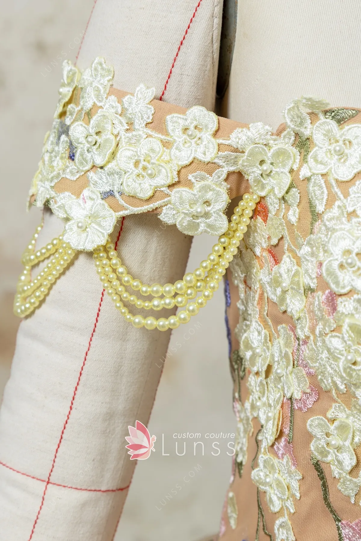 light yellow pearled straps light yellow pearled straps