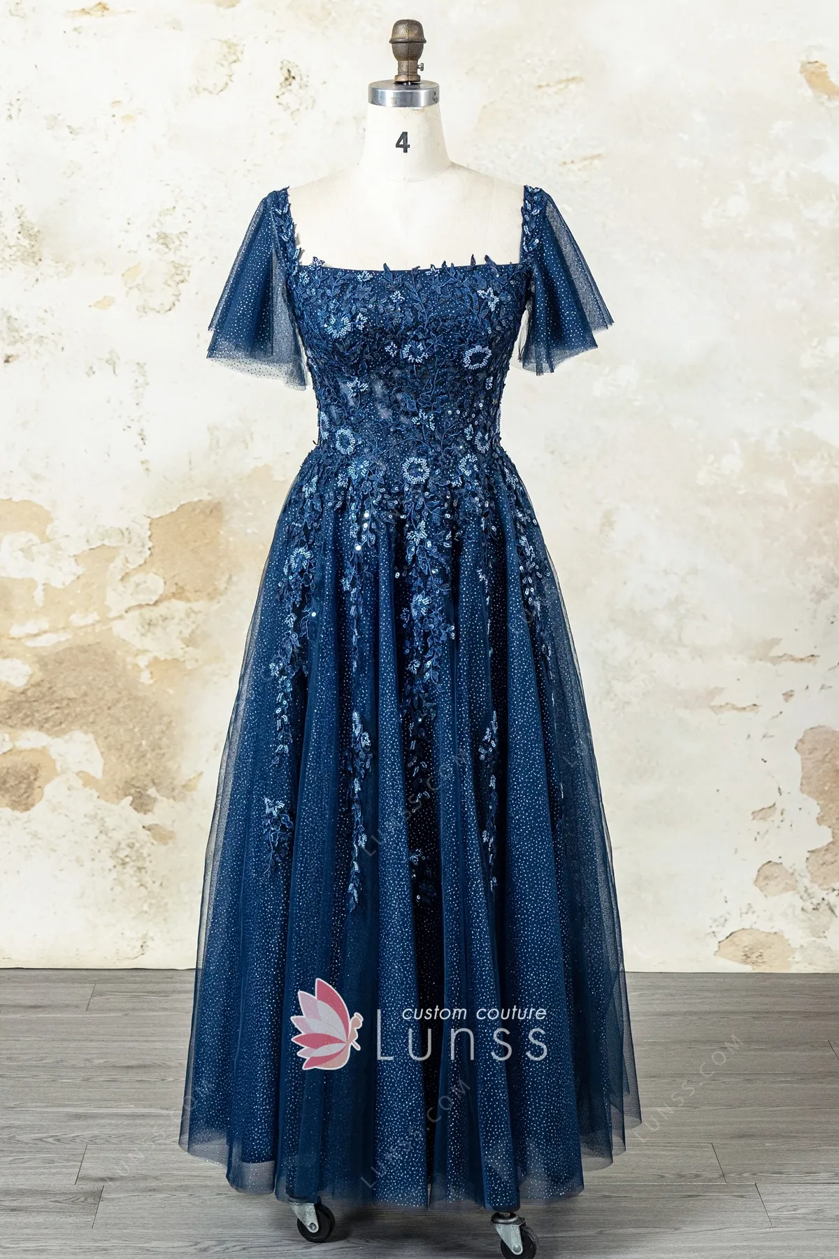 navy blue glitter tulle and lace applique a line prom dress navy blue glitter tulle and lace applique a line prom dress