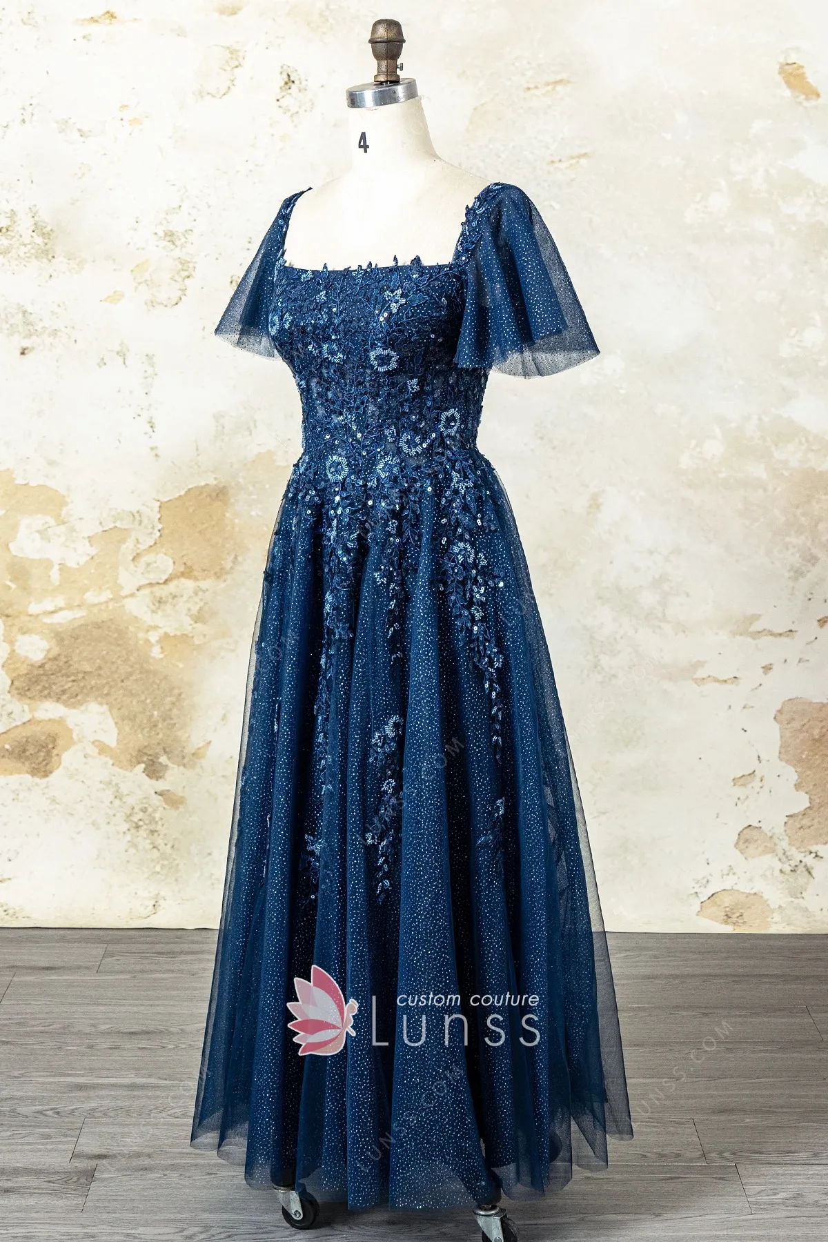 navy glitter tulle applique prom dress navy glitter tulle applique prom dress