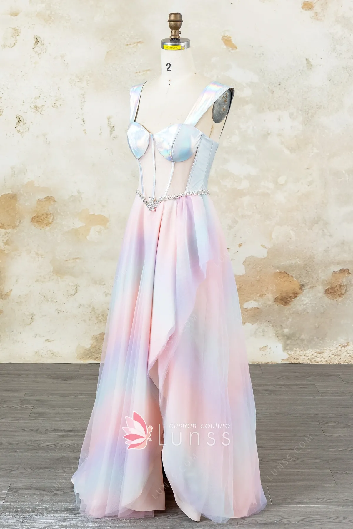 iridescent bodice thick straps evening dress iridescent bodice thick straps evening dress