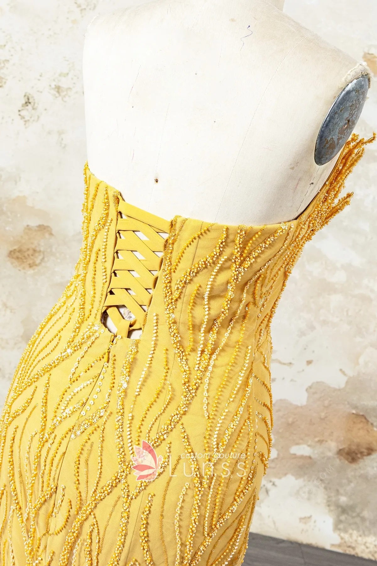 shimmering beading lace up back shimmering beading lace up back