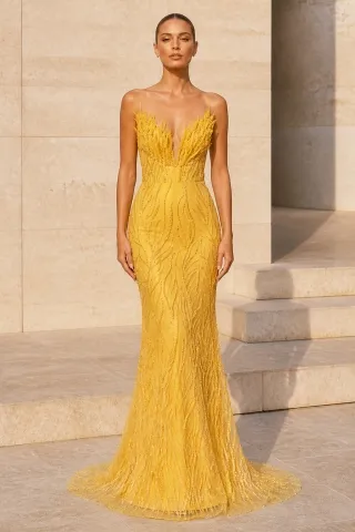 unique golden 3d beading embellished mermaid prom gown