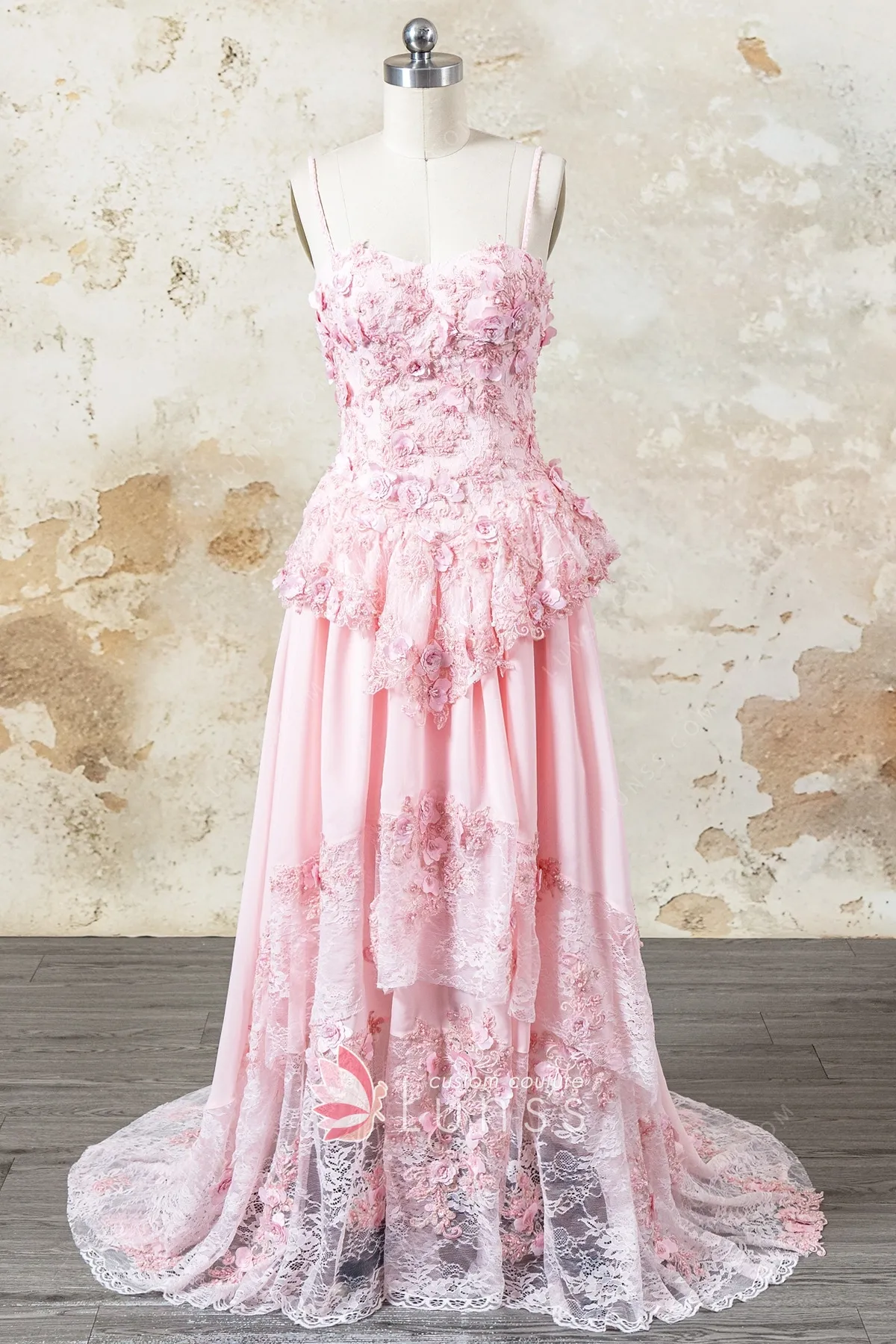 romantic pink 3d flowers and lace peplum prom dress romantic pink 3d flowers and lace peplum prom dress
