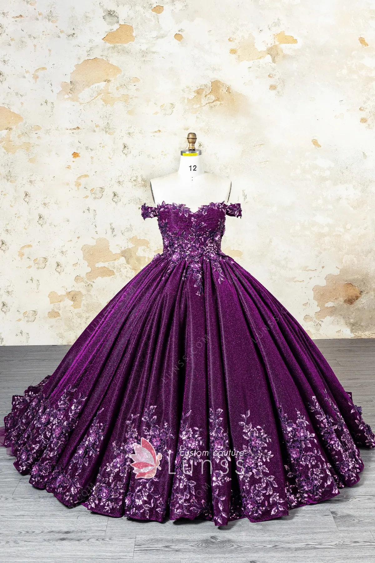 glitter plum lurex 3d floral appliques quinceaera dress glitter plum lurex 3d floral appliques quinceaera dress