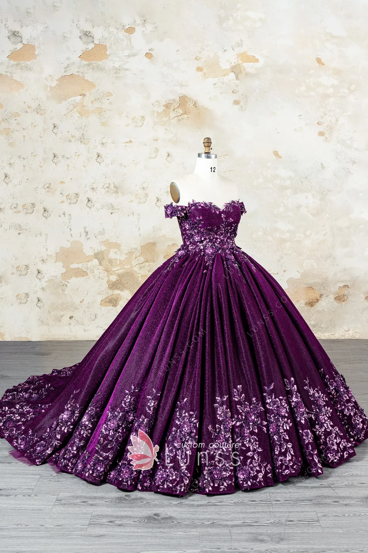 glitter plum lurex prom ball gown glitter plum lurex prom ball gown