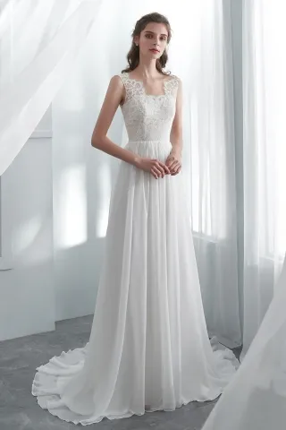 summer beach scalloped lace chiffon a line wedding gown