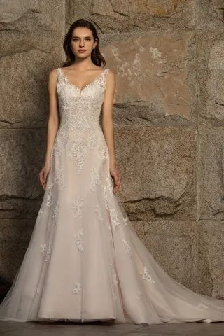 gorgeous pink lace tulle satin v neck fall wedding gown