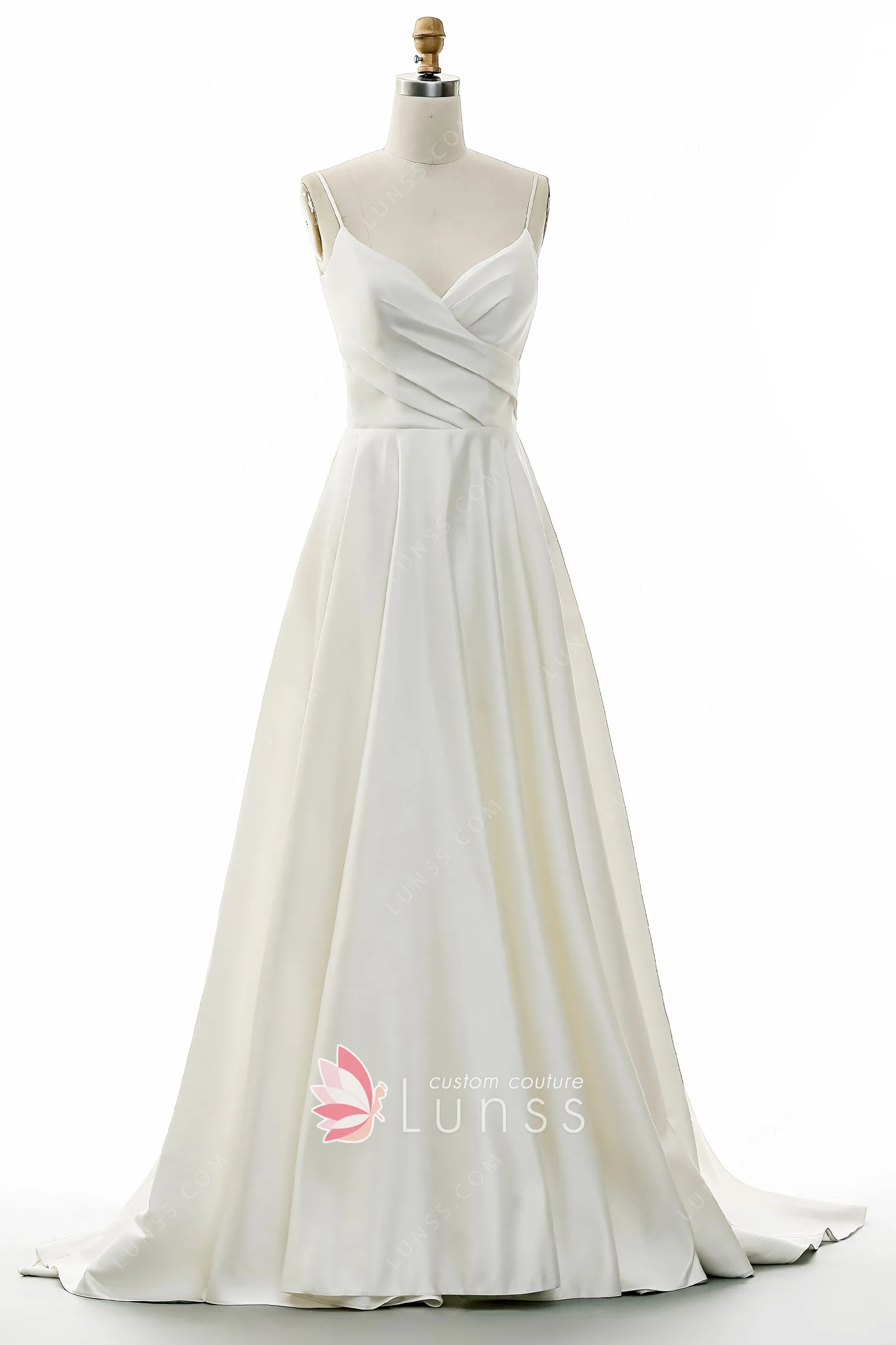 Satin 2 Piece Long Dresses with Pocket Ivory