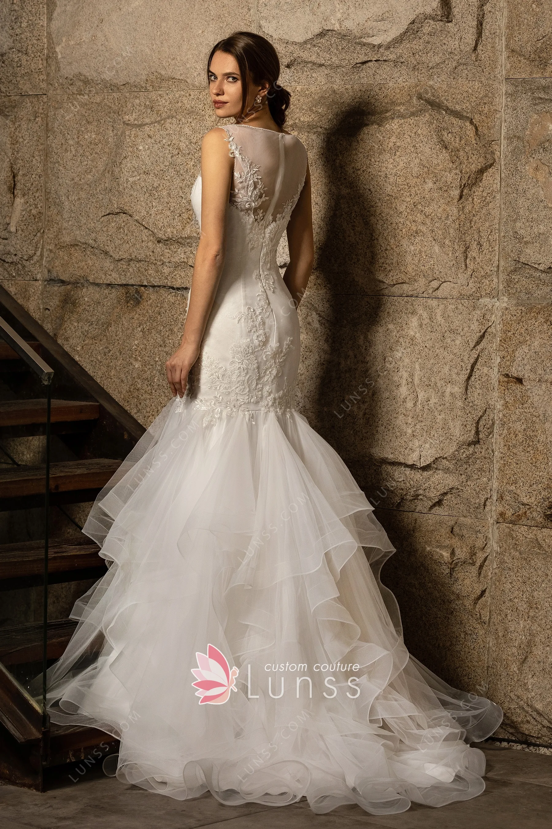 Tiered lace mermaid wedding dress sale