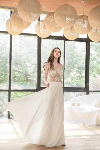 exquisite illusion beaded 3d flowers beach bridal dress