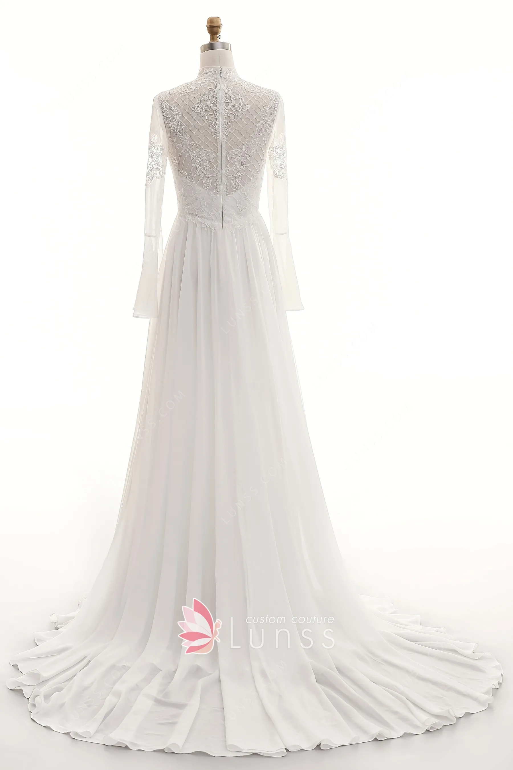 Illusion Neck Chiffon and Lace Short Dress Mist Plus Size main image 0