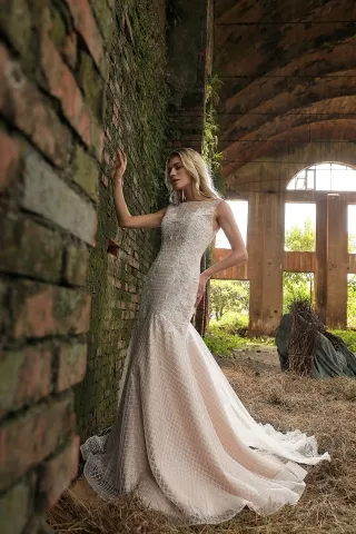 glitter sequin lace sleeveless mermaid unique bridal gown