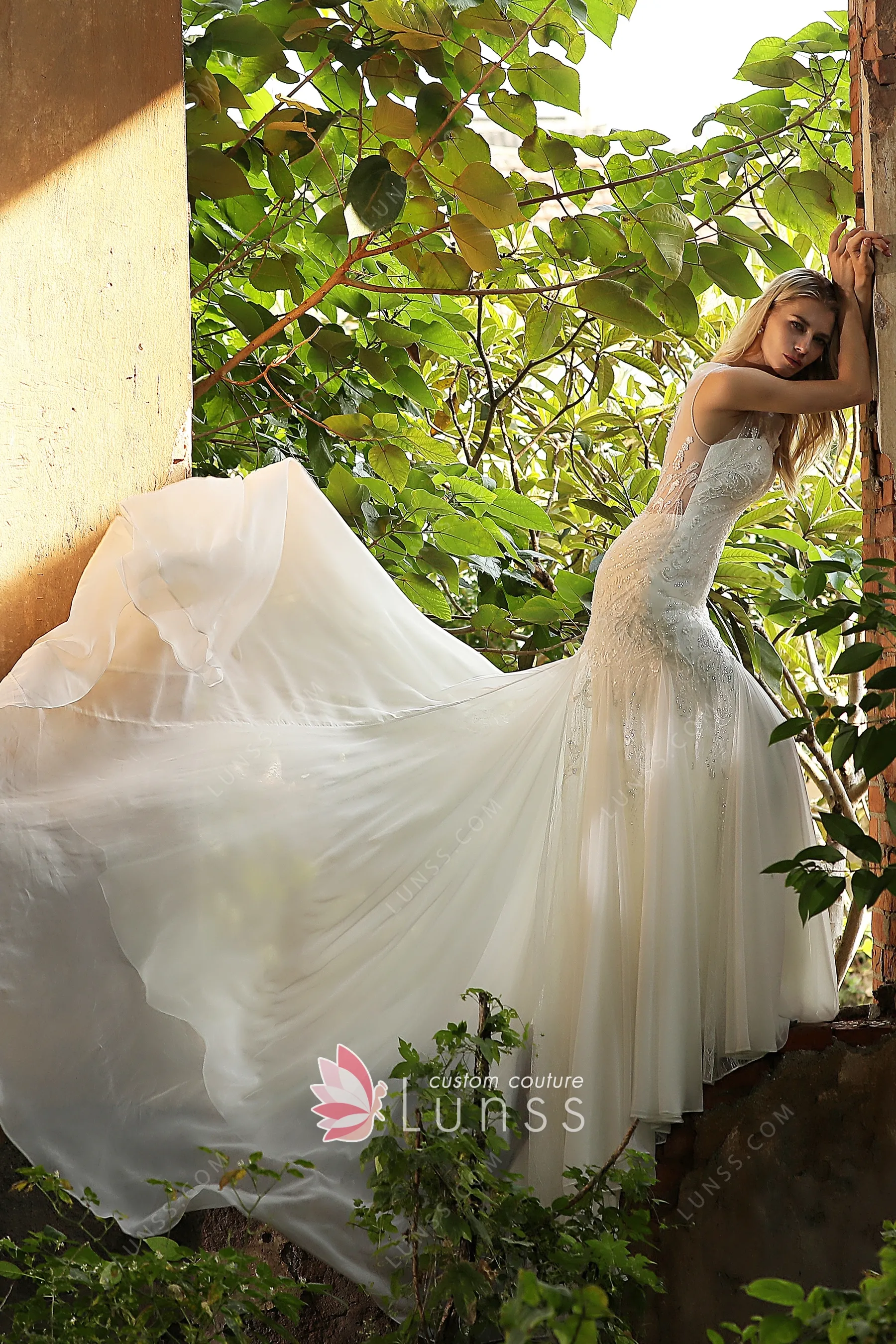 Chiffon Bateau Neck Formal Dress with Dramatic Back Drape Sky Blue main image 1