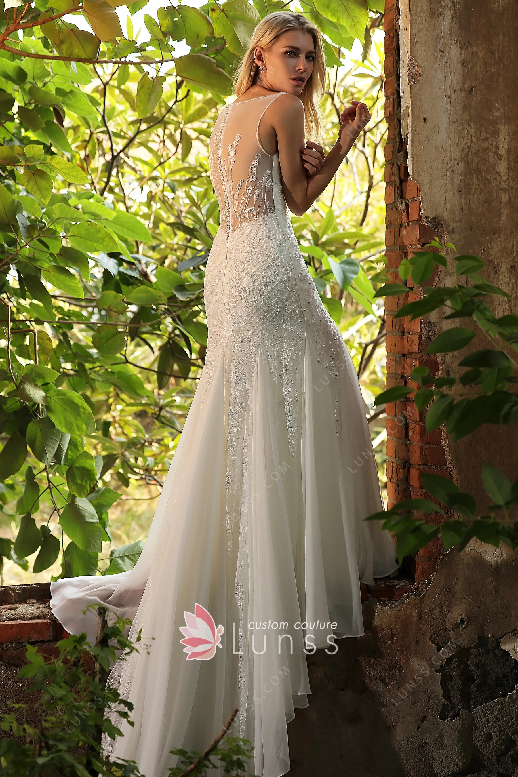 Chiffon Bateau Neck Formal Dress with Dramatic Back Drape Cinnamon Rose main image 1