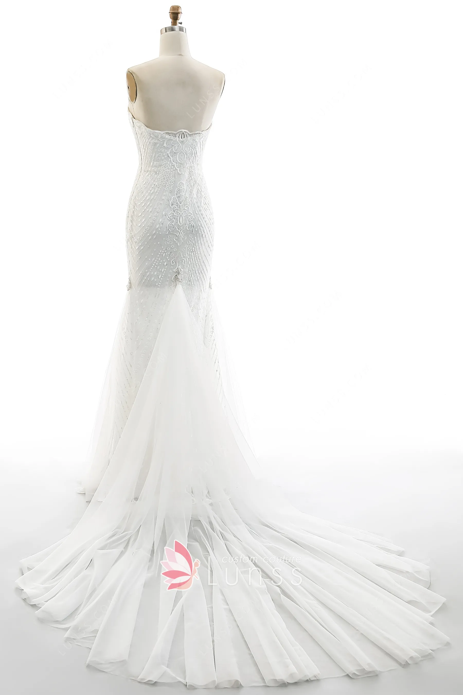 Halter Corset Leaf Lace Tulle Mermaid Maxi Dress With Beading Slit main image 0