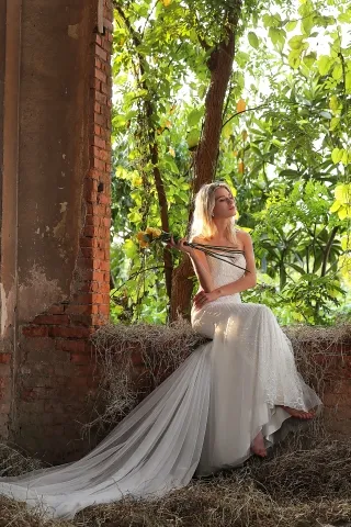 strapless mermaid beaded lace tulle modern bridal dress