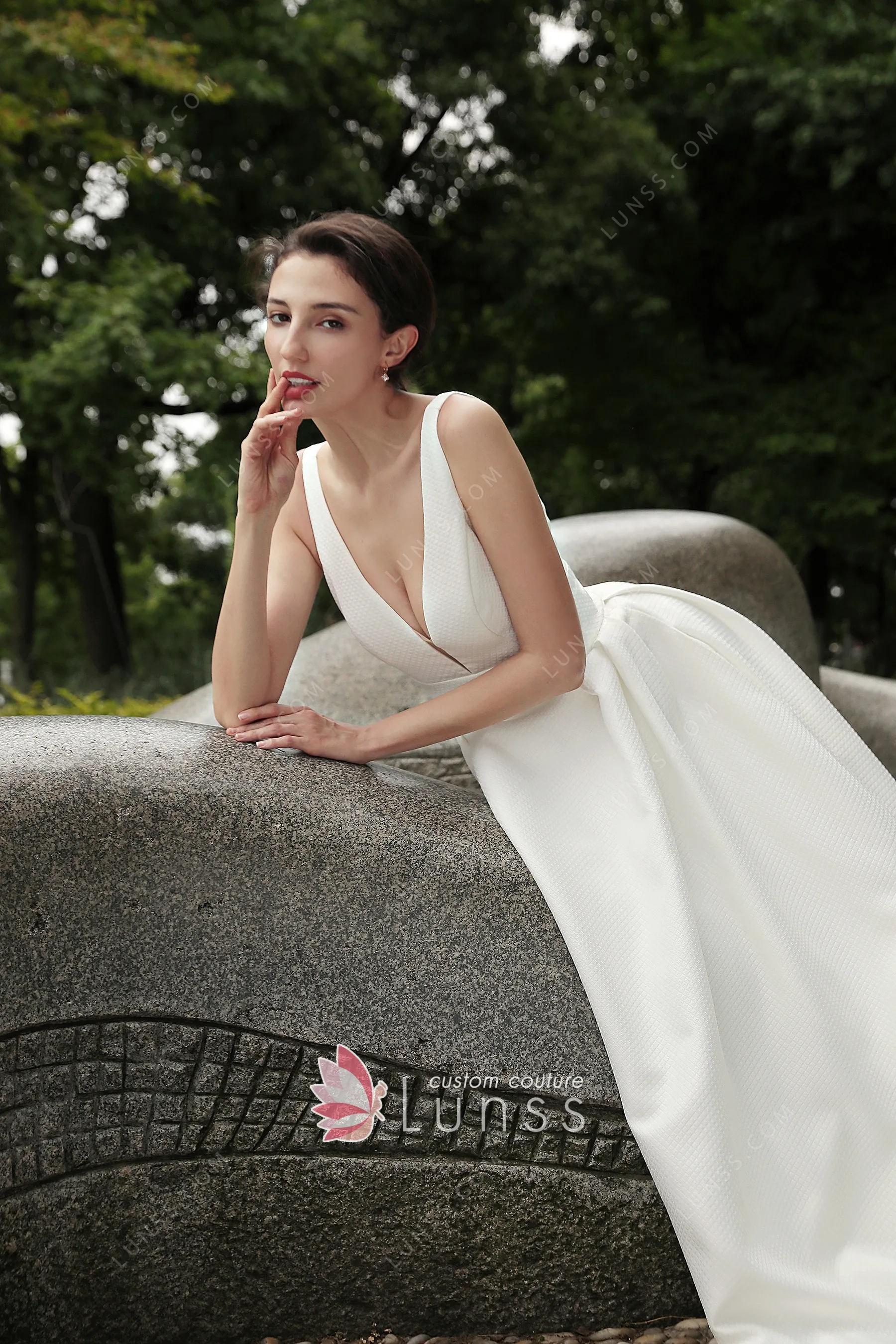 PLUNGING NECKLINE RUCHED GOWN main image 0