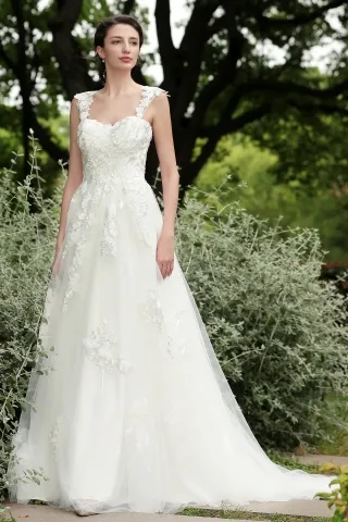 elegant lace applique sweetheart neck spring bridal gown