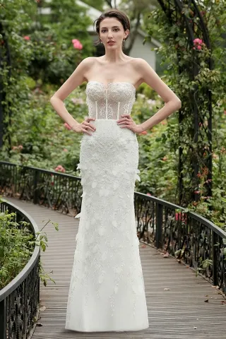 romantic illusion corset flower lace 2 in 1 bridal dress