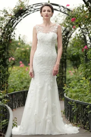 graceful floral lace mermaid destination wedding dress
