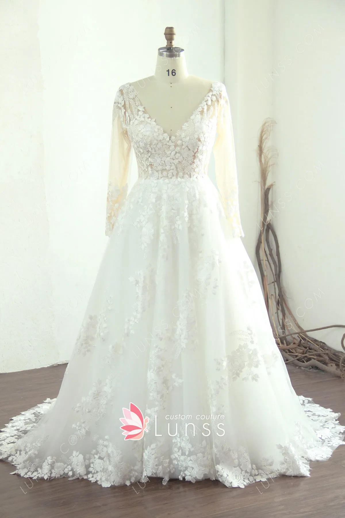 delicate lace and tulle sleeved sheer bodice bridal gown delicate lace and tulle sleeved sheer bodice bridal gown