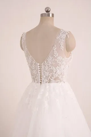 illusion lace low back wedding dress