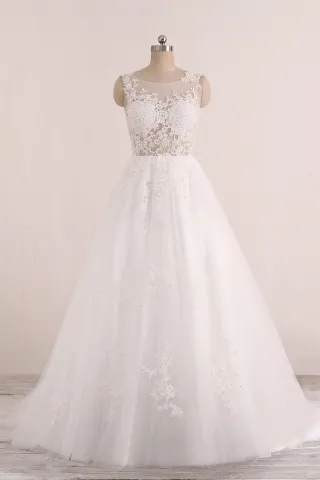 romantic illusion jagged lace and tulle wedding dress