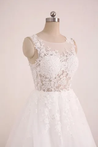 sleeveless illusion lace bodice wedding dress