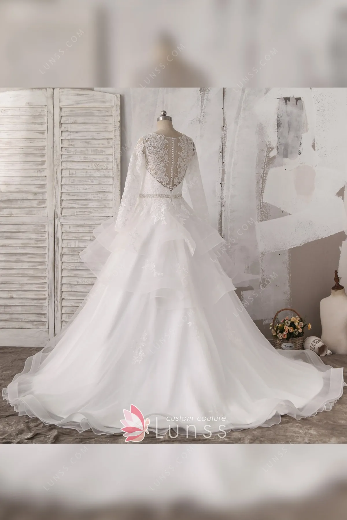Fairy Colorful Tulle Lace Tiered Ball Gown Long Prom Dress Y7792