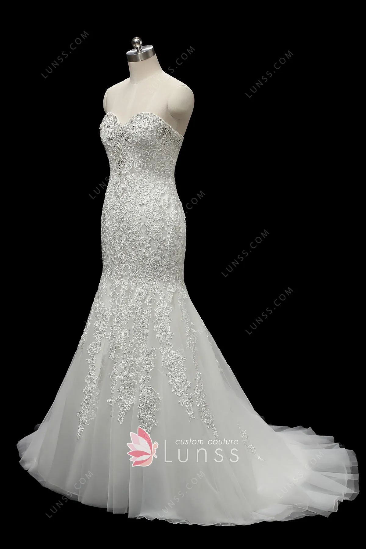 Beaded Lace Strapless Sweetheart Trumpet Wedding Dress - Lunss