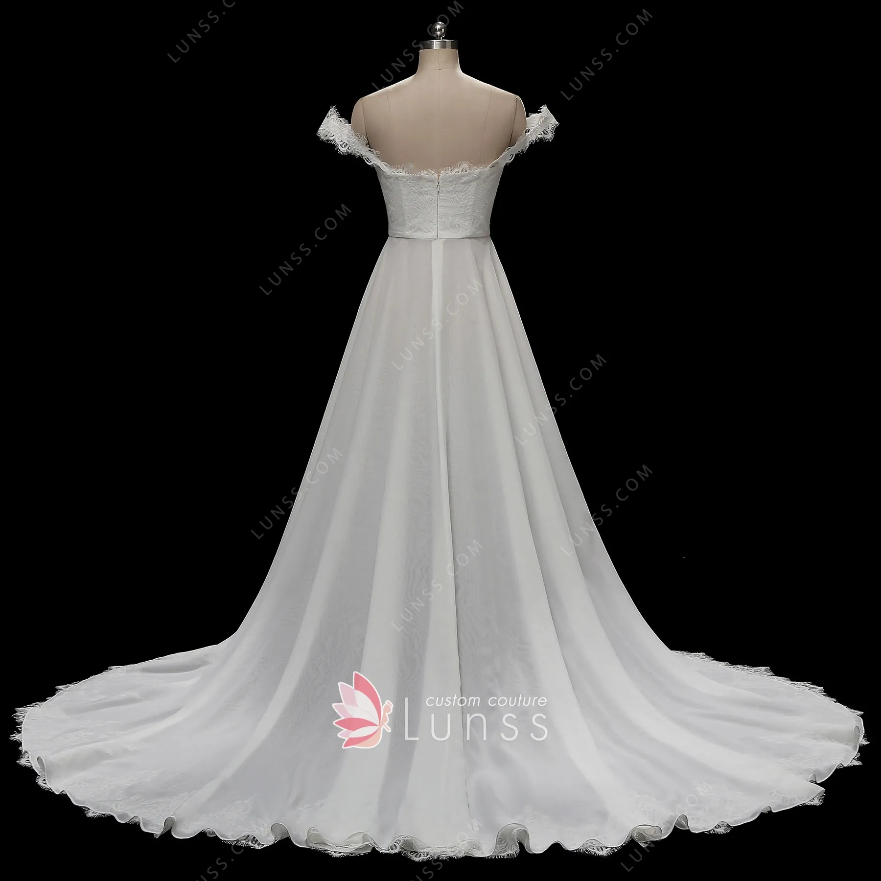 Vintage Long Sleeves Chiffon Wedding Dress with Lace, Flowy Beach Wedding Dress UQ2431 main image 1