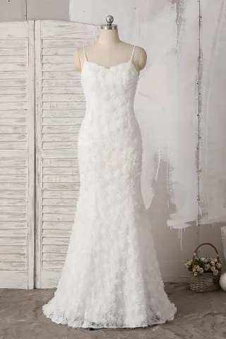 gorgeous 3d rose flowers ivory long mermaid wedding dress